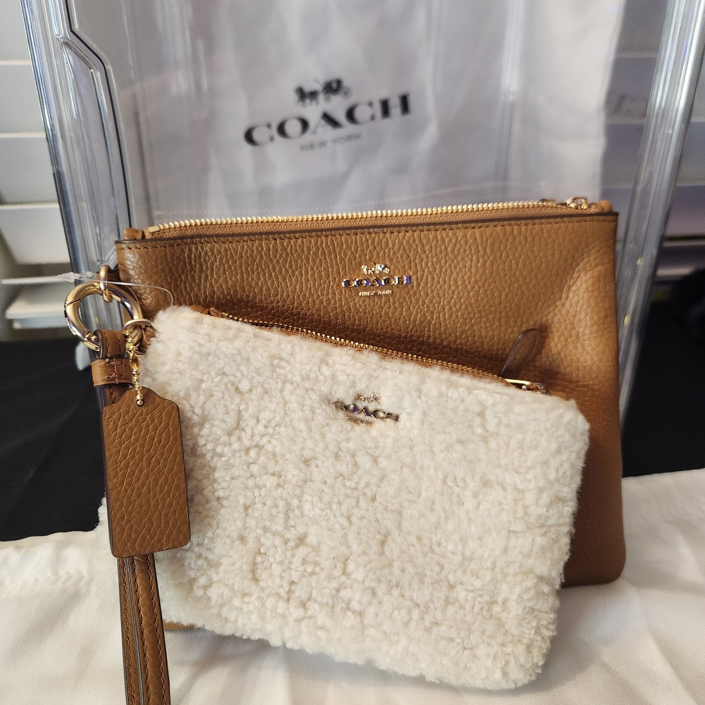 Coach Tan and Cream Clutch and Wristlet Set